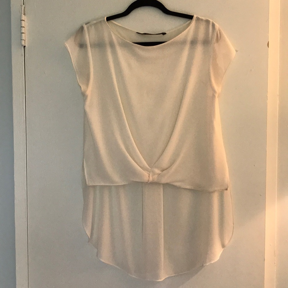 Zara Off-White Sheer Top with Knot Detail at Front